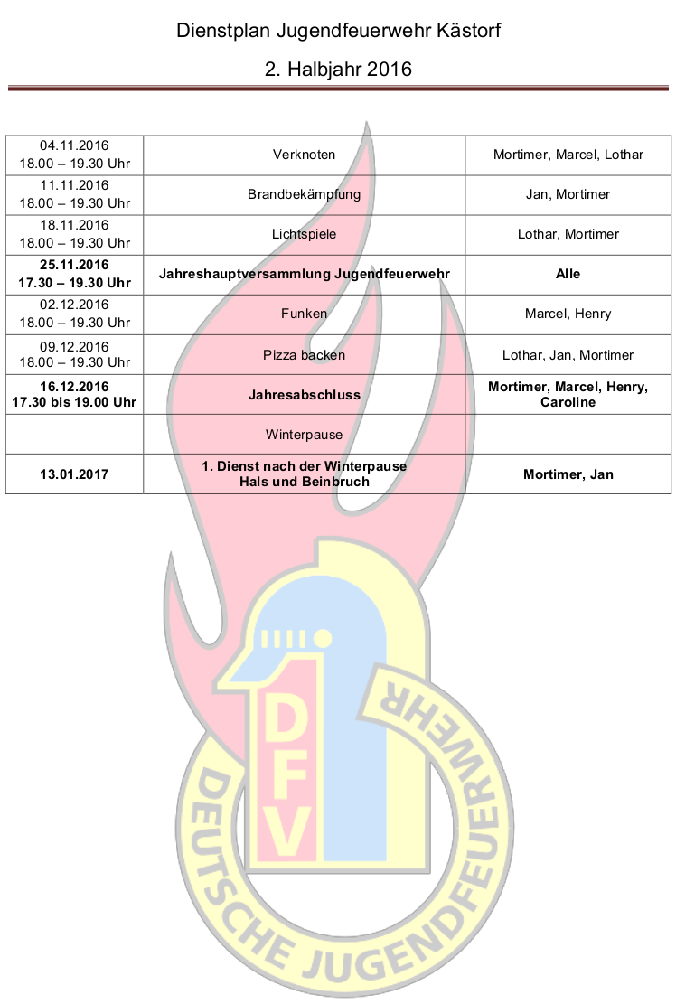 Dienstplan der Jugendfeuerwehr 2. Halbjahr 2016 - Seite 2